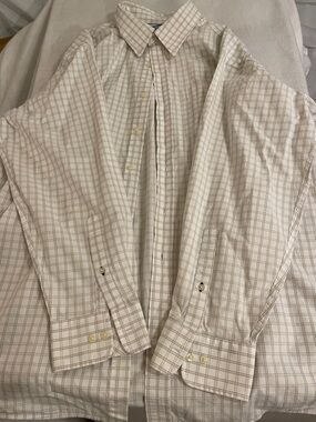 Tommy Hilfiger Beige and White Plaid Dress Shirt